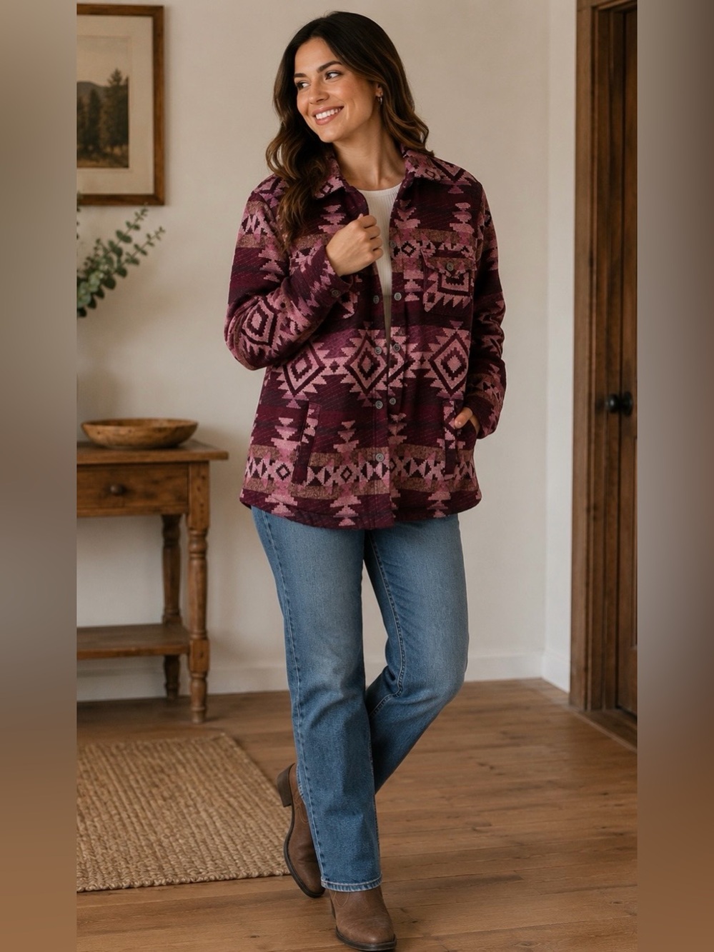 Ariat Burgundy and Pink Aztec Print Jacket